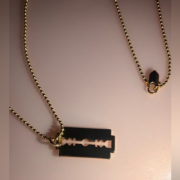 Gold Razor Blade Pendant Long Chain Necklace Size OS - Picture 2 of 3